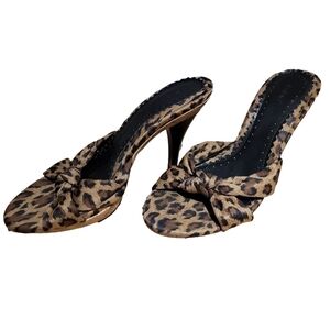 Fioni Brown Women 3.5" Mule Heels Faux Leopard Pattern Shoes 5